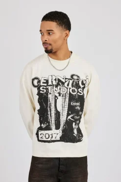 Long Sleeve Cernucci Studios Chain T-Shirt - Off White
