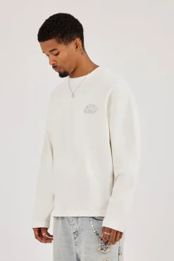 Long Sleeve Chain Stitch Boxy T-Shirt - Off White