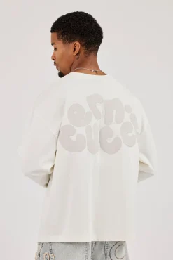 Long Sleeve Chain Stitch Boxy T-Shirt - Off White