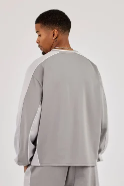 Long Sleeve V Neck Football Top - Light Grey