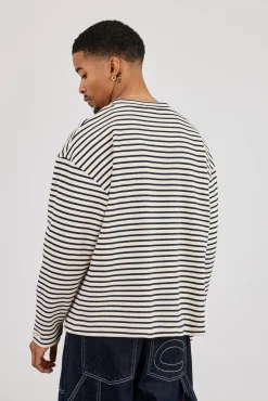 Long Sleeve Waffle Stripe T-Shirt - Navy