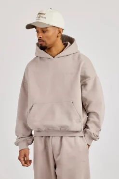 Mens Boxy Hoodie & Baggy Fit Jogger - Stone