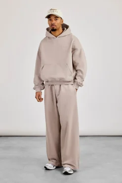 Mens Boxy Hoodie & Baggy Fit Jogger - Stone