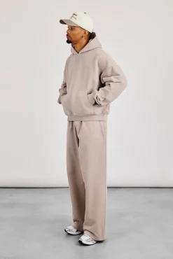 Mens Boxy Hoodie & Baggy Fit Jogger - Stone