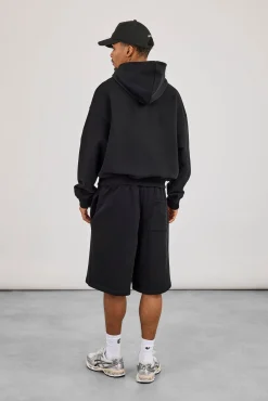 Men's Boxy Hoodie & Embroidered Jersey Jort - Black