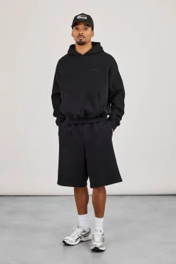 Men's Boxy Hoodie & Embroidered Jersey Jort - Black