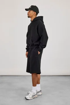 Men's Boxy Hoodie & Embroidered Jersey Jort - Black