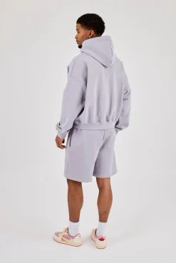 Mens Boxy Hoodie & Relaxed Jersey Short - Dusty Purple
