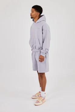 Mens Boxy Hoodie & Relaxed Jersey Short - Dusty Purple