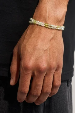 Mens Green Double Layer Glass Bead Bracelet - 4mm - White