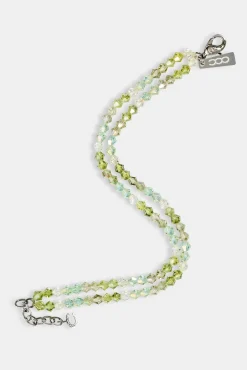 Mens Green Double Layer Glass Bead Bracelet - 4mm - White