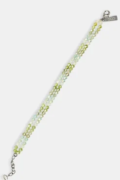 Mens Green Double Layer Glass Bead Bracelet - 4mm - White