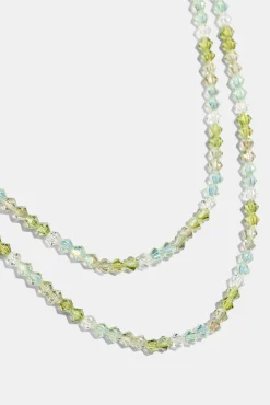 Mens Green Double Layer Glass Bead Necklace - 4mm - White