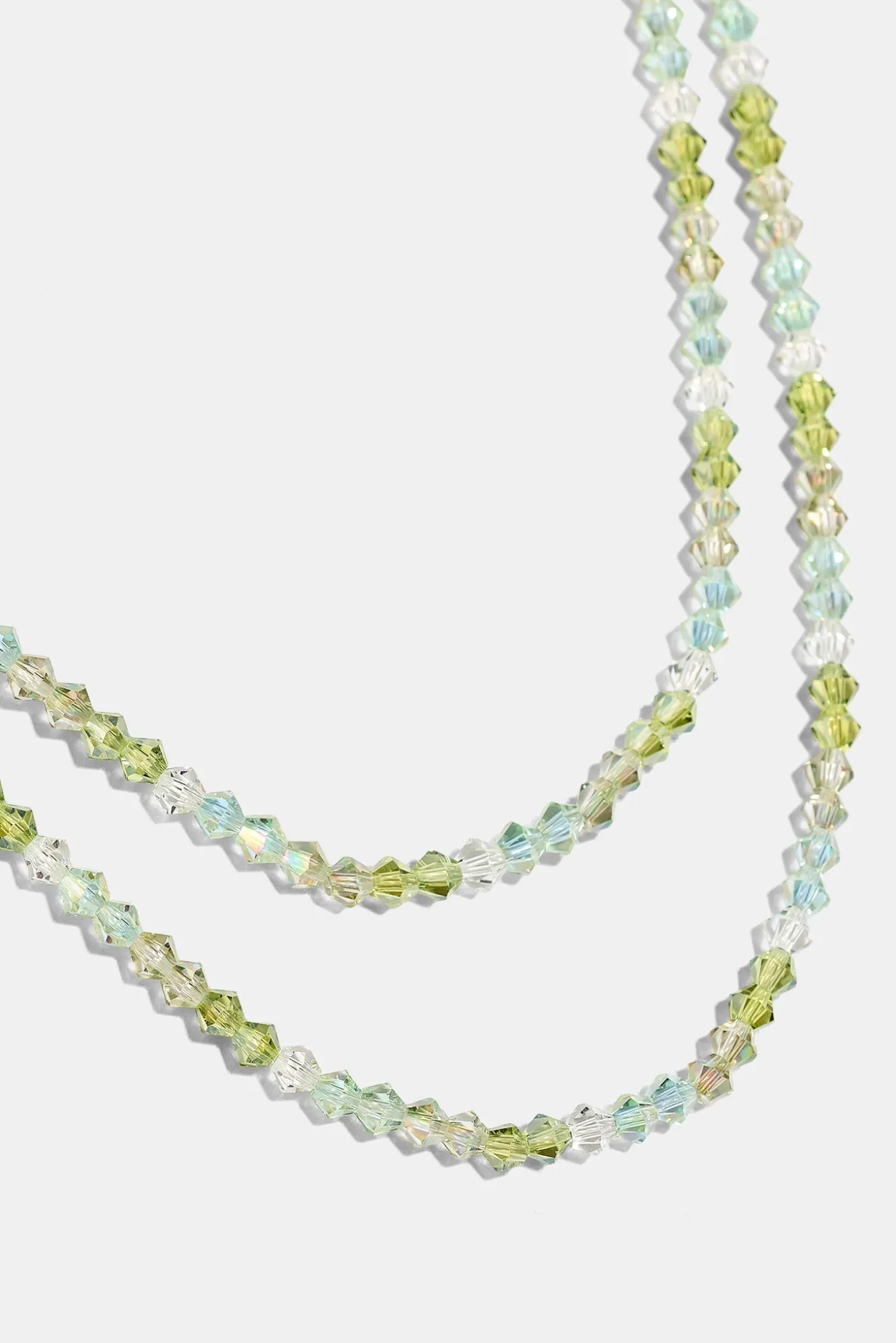 Mens Green Double Layer Glass Bead Necklace - 4mm - White
