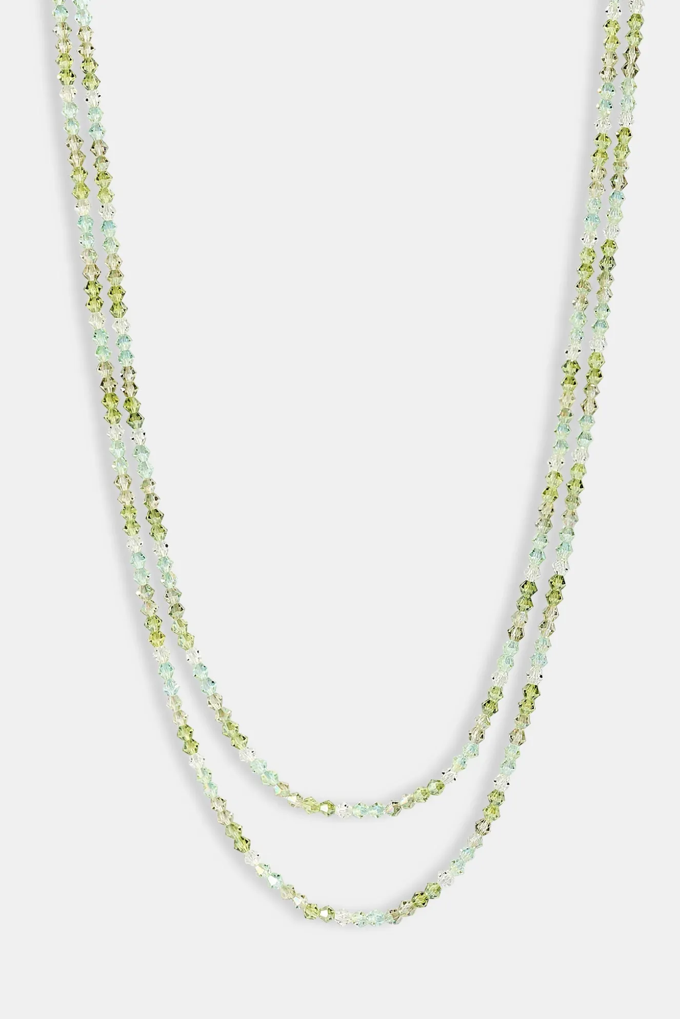 Mens Green Double Layer Glass Bead Necklace - 4mm - White