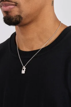 Mens Iced Padlock & Key Necklace - 15mm - White