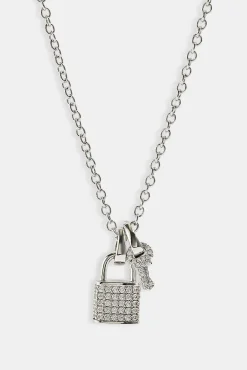 Mens Iced Padlock & Key Necklace - 15mm - White