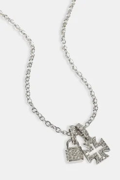 Mens Iced Padlock & Motif Necklace - 15mm - White