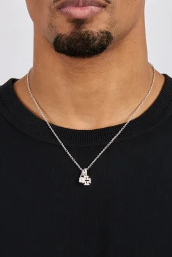 Mens Iced Padlock & Motif Necklace - 15mm - White