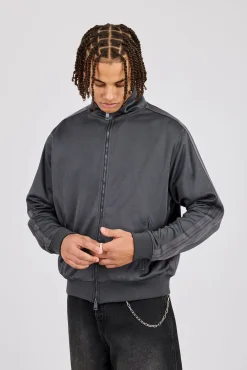 Mens Regular Poly Smooth Taping Track Top - Charcoal