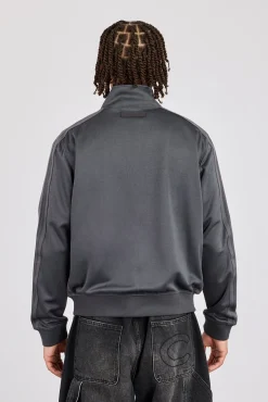 Mens Regular Poly Smooth Taping Track Top - Charcoal