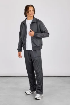 Mens Regular Poly Smooth Taping Tracksuit - Charcoal