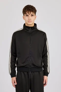 Mens Regular Poly Smooth Taping Track Top - Black