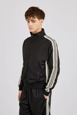 Mens Regular Poly Smooth Taping Track Top - Black