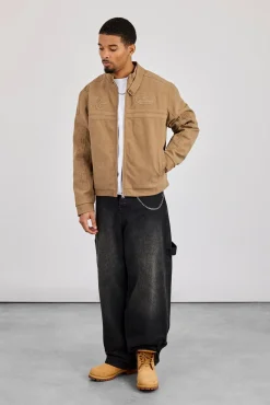 Mens Suede Applique Moto Jacket - Taupe