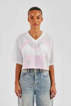 Mesh Cropped Pink 86 Top - White