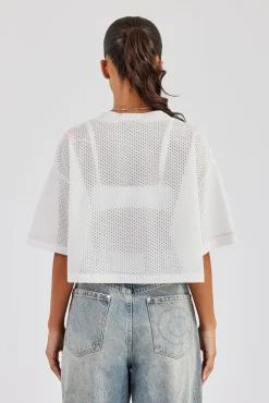Mesh Cropped Pink 86 Top - White