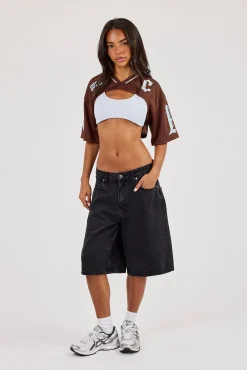 Mesh Cut Out Crop Top - Baby Blue