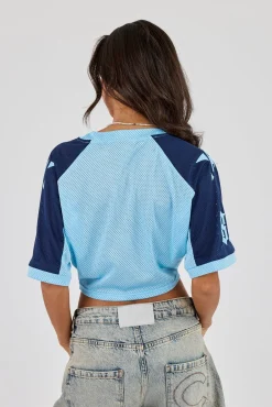 Mesh Fitted Cropped Top - Light Blue