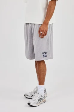 Mesh Printed Basketball Short - Grey