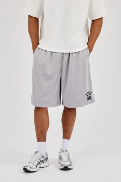 Mesh Printed Basketball Short - Grey