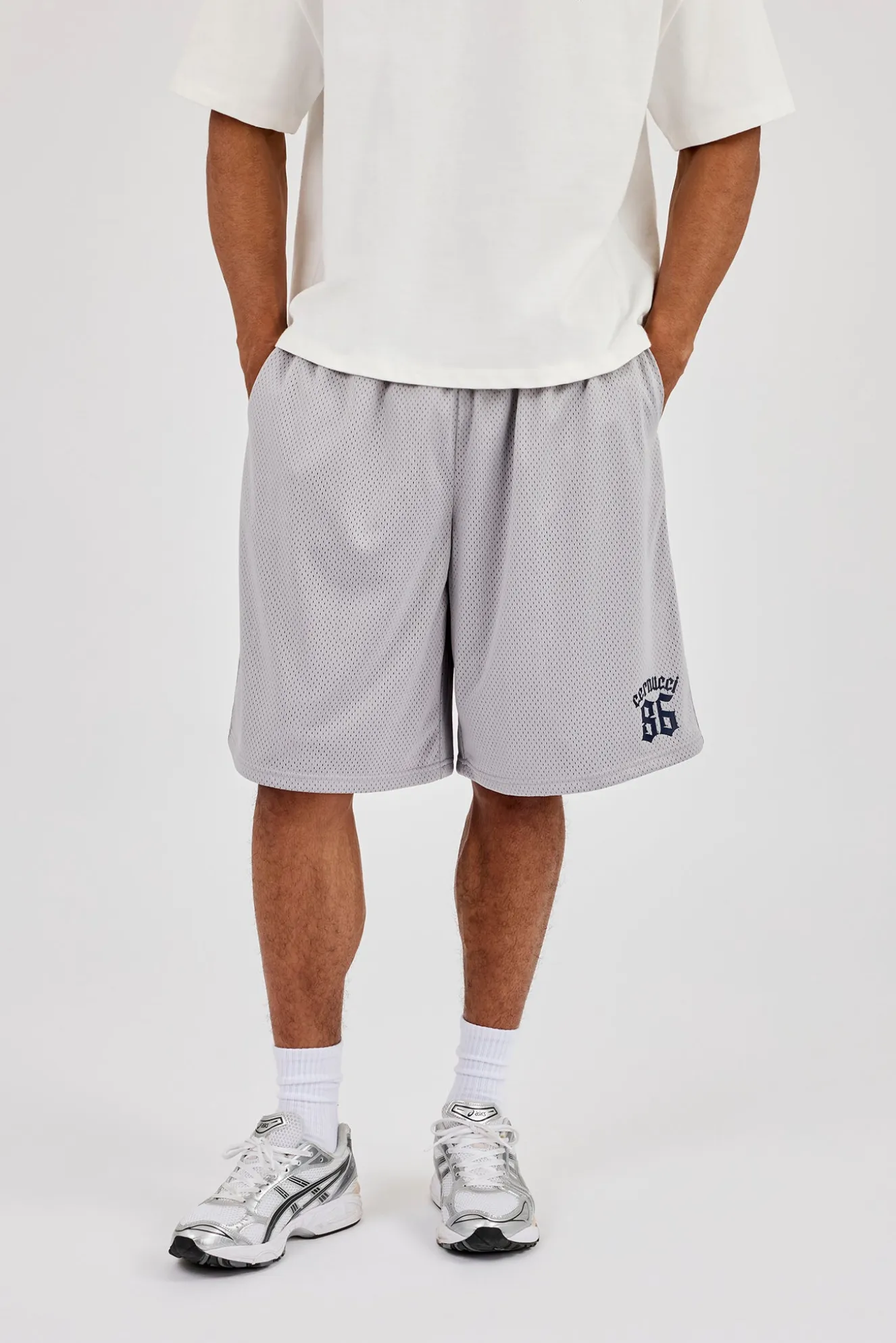 Mesh Printed Basketball Short - Grey