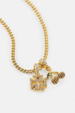 Micro Iced Cross & Cherry Necklace - 10mm
