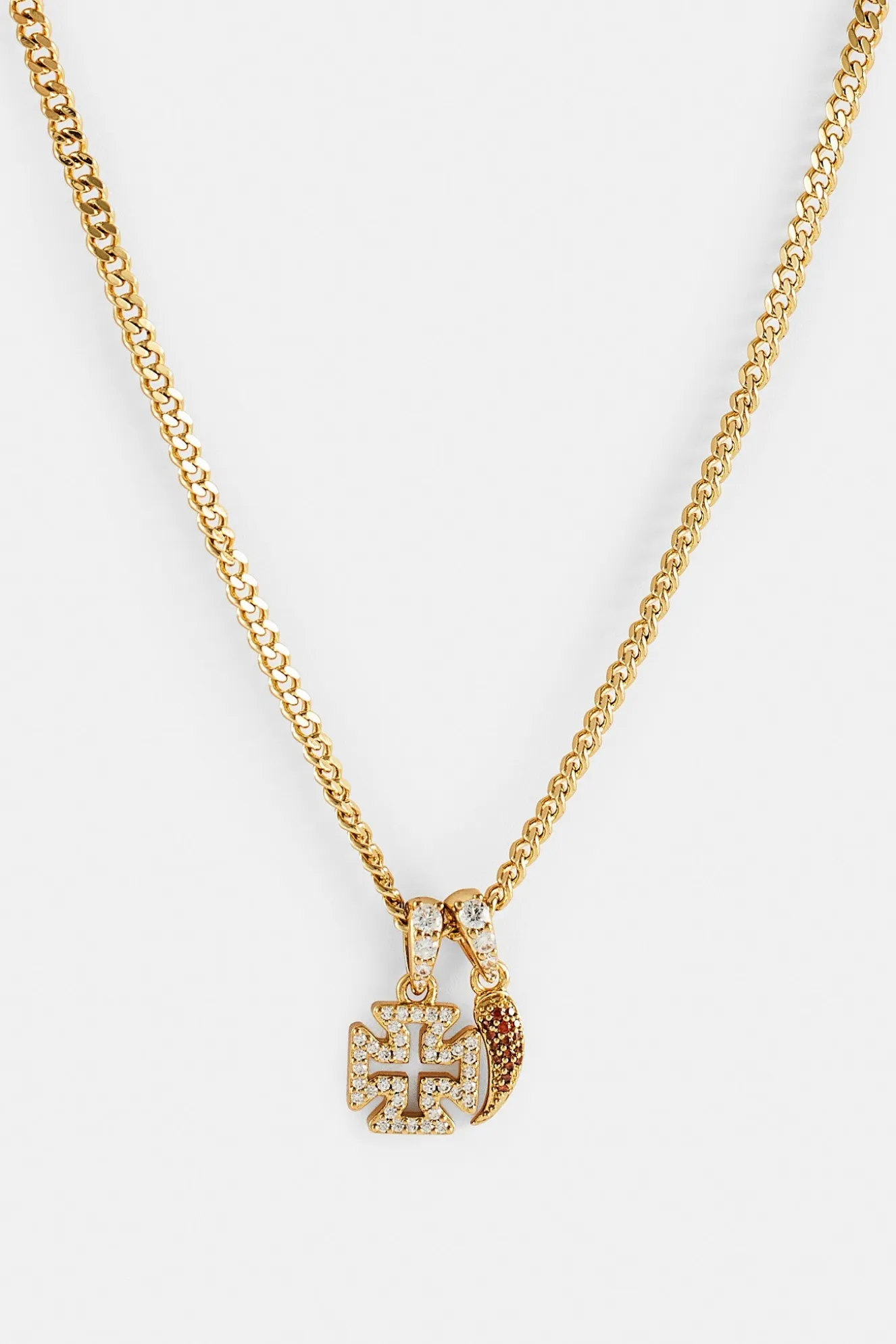 Micro Iced Cross & Chilli Necklace - 10mm