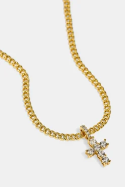 Micro Iced Cross Cuban Necklace - 10mm - Gold