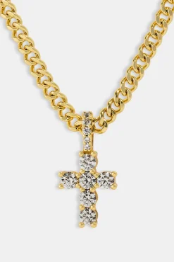 Micro Iced Cross Cuban Necklace - 10mm - Gold