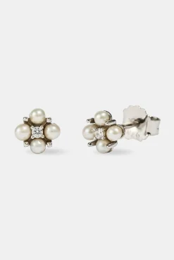 Micro Pearl & CZ Motif Stud Earrings - 2.5mm - White