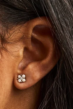 Micro Pearl & CZ Motif Stud Earrings - 2.5mm - White