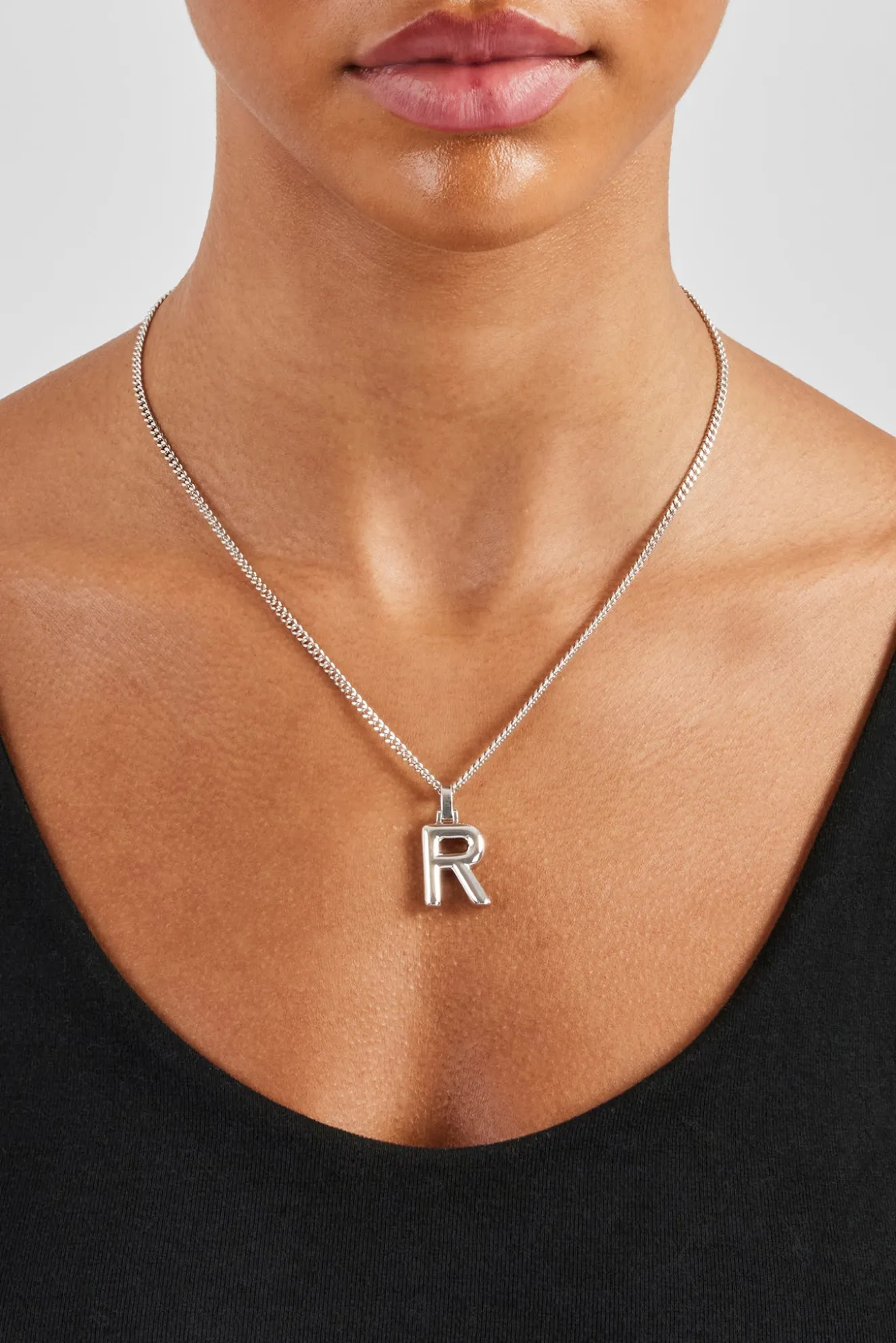 Mini Polished Balloon Letter Pendant & 3mm Micro Cuban Chain - White