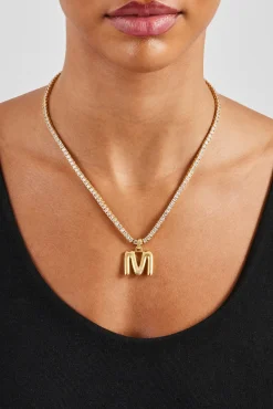 Mini Polished Balloon Letter Pendant & 3mm Tennis Chain - Gold