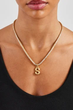 Mini Polished Balloon Letter Pendant & 3mm Tennis Chain - Gold