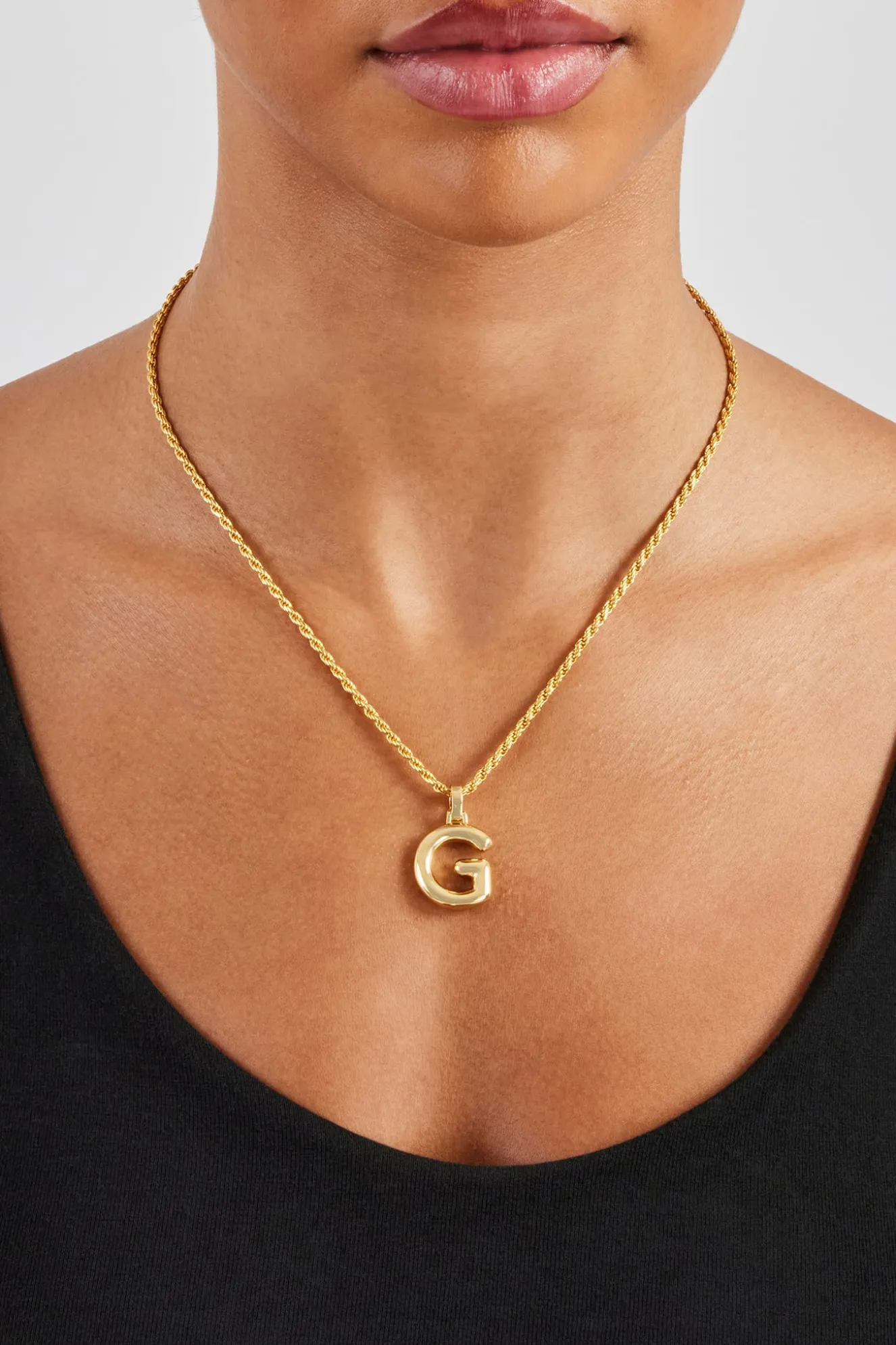 Mini Polished Balloon Letter Pendant & 3mm Rope Chain - Gold