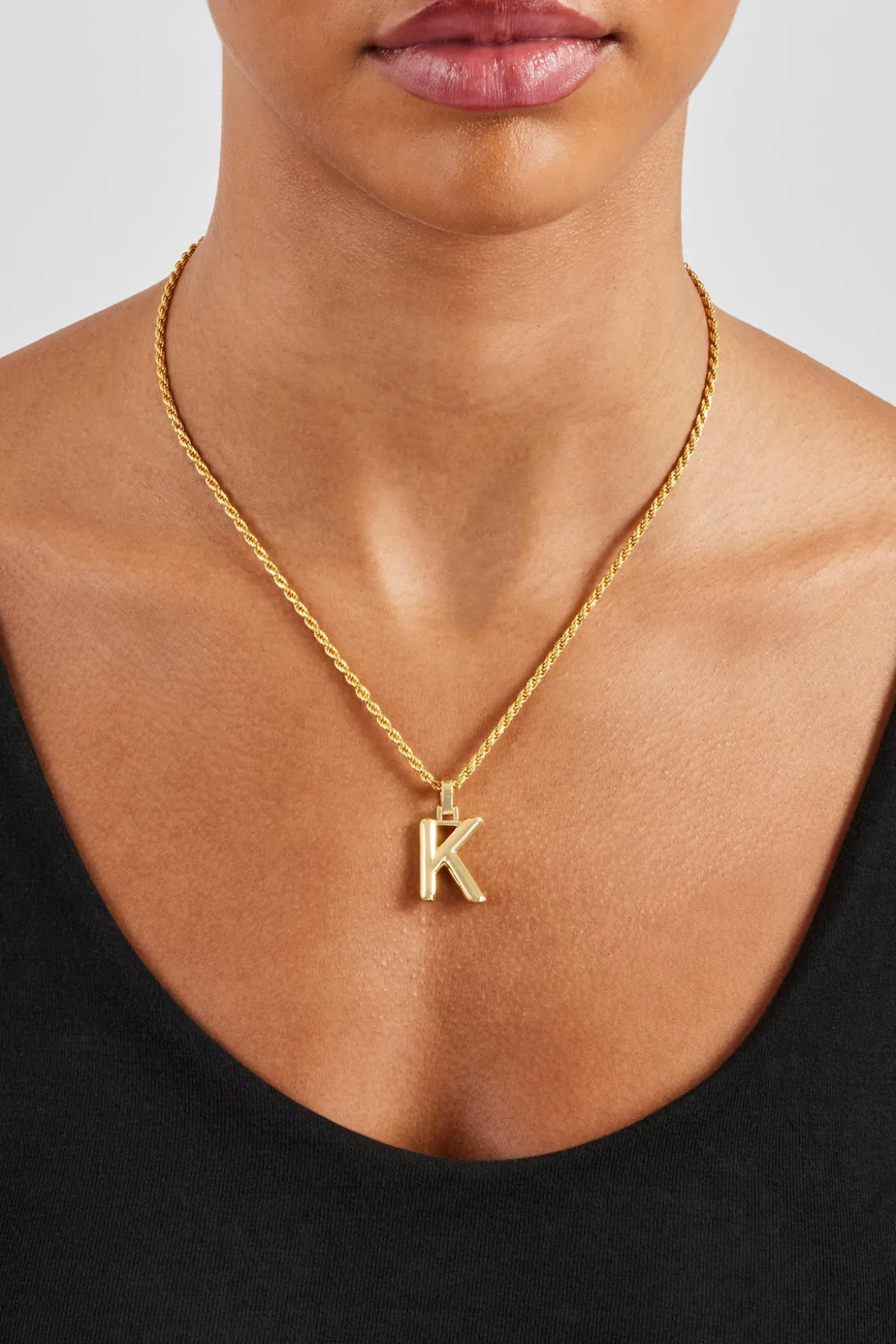 Mini Polished Balloon Letter Pendant & 3mm Rope Chain - Gold