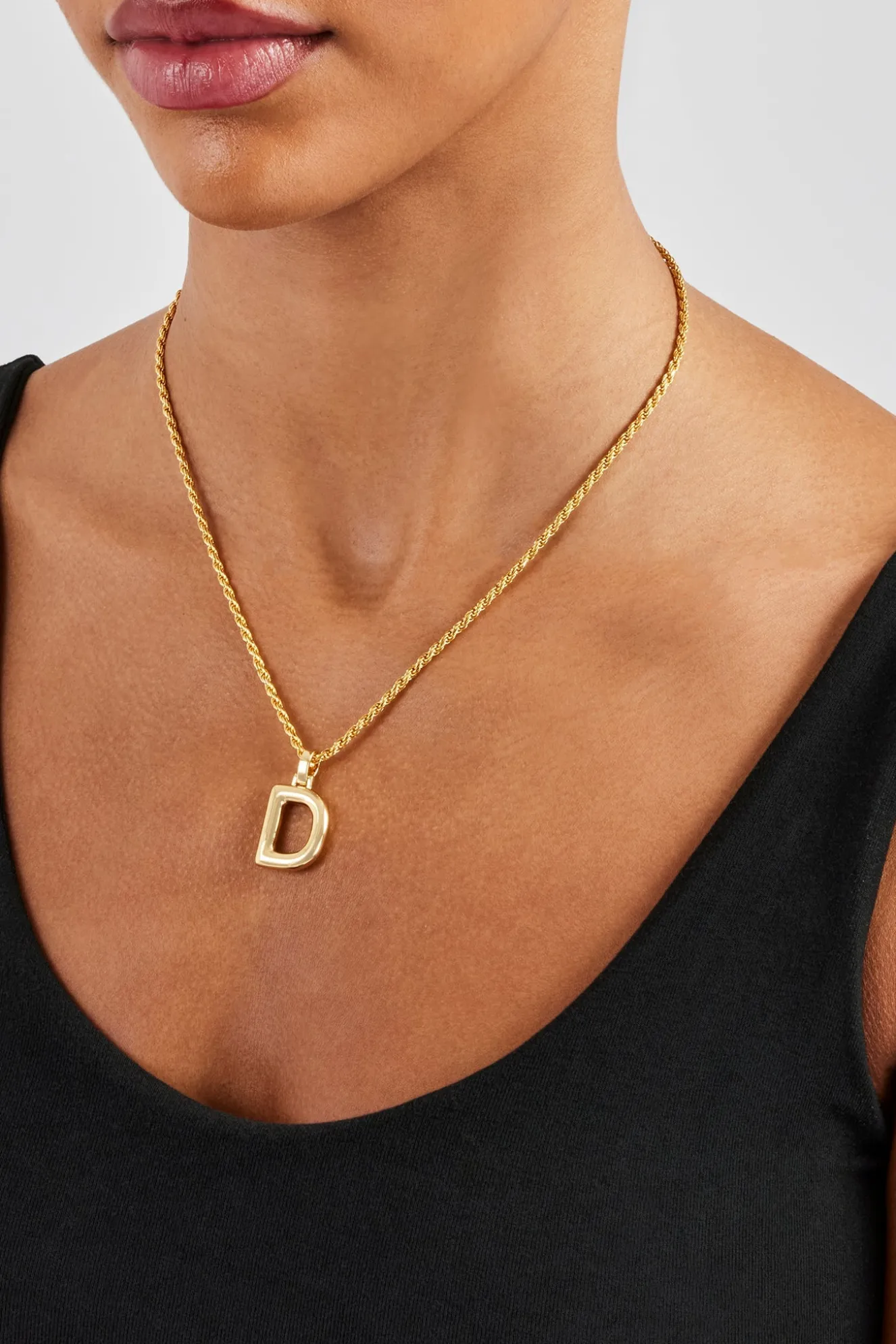 Mini Polished Balloon Letter Pendant & 3mm Rope Chain - Gold