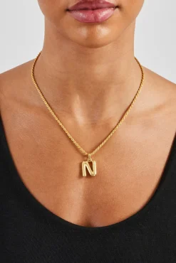 Mini Polished Balloon Letter Pendant & 3mm Rope Chain - Gold