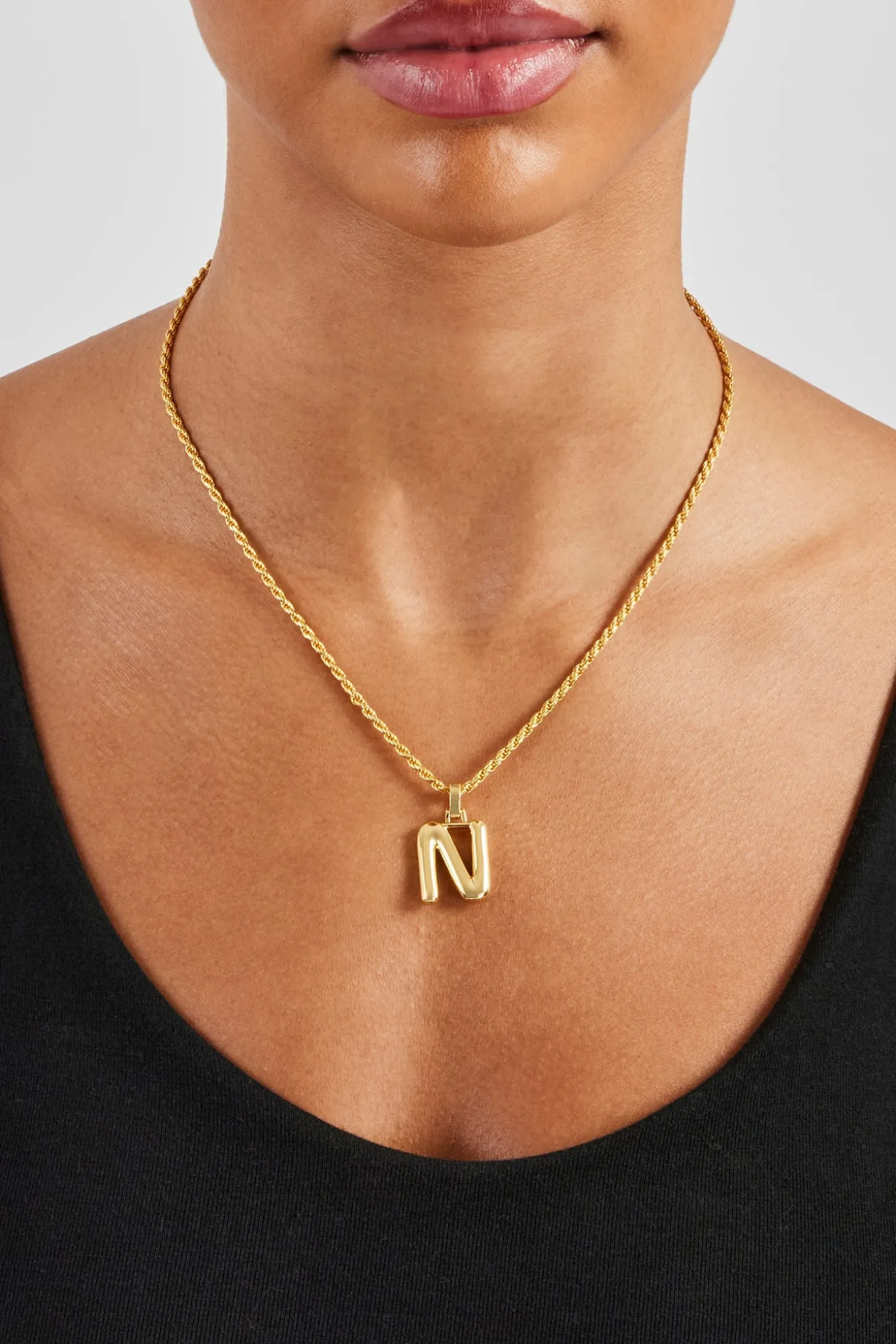 Mini Polished Balloon Letter Pendant & 3mm Rope Chain - Gold